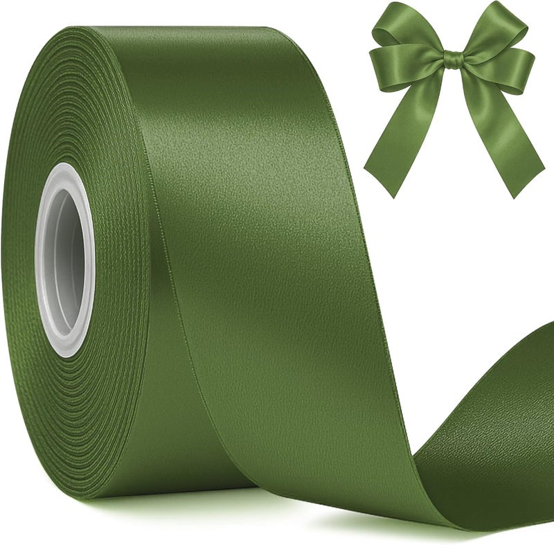 Fullive Army Green Christmas Ribbon, 1 1/2 Inch 30 Yards Ribbons for Crafts, Polyester Satin Ribbon for Gift Wrapping for St. Patrick's Day Christmas Decorations Wrapping Bouquet Floral Arrangements - Image 1